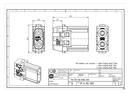 HART Han 40A Crimp module,   09140023002 