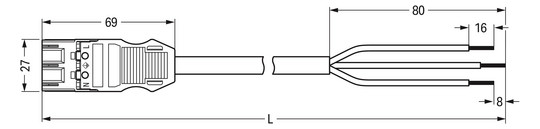 Systemverbindung 3p Serie 771 H05VV-F sw 1,5qmm 3x1,5qmm L1000mm Stecker fr.Ende