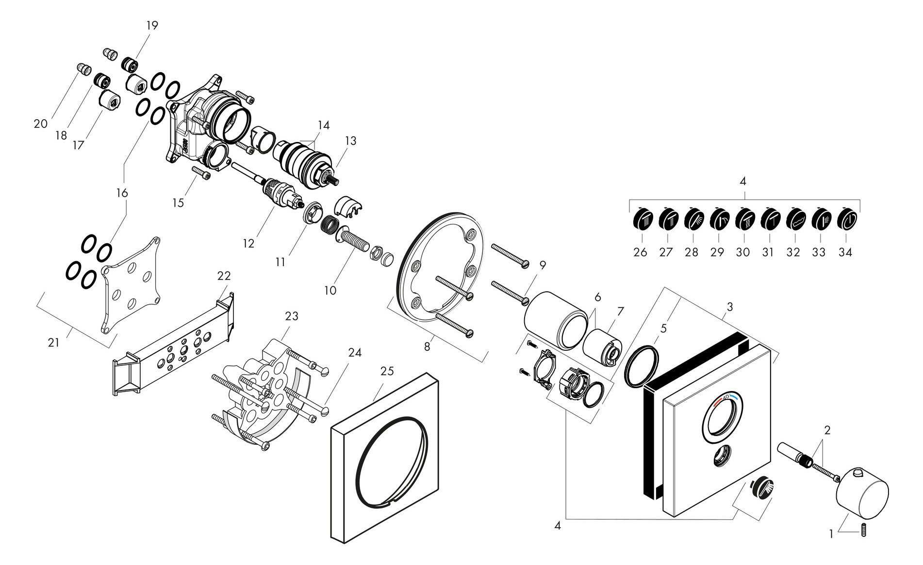 hansgrohe Fertigmontageset ShowerSelect Highflow UP-Thermostat, 1 zusätzlicher Abgang, eckig, chrom