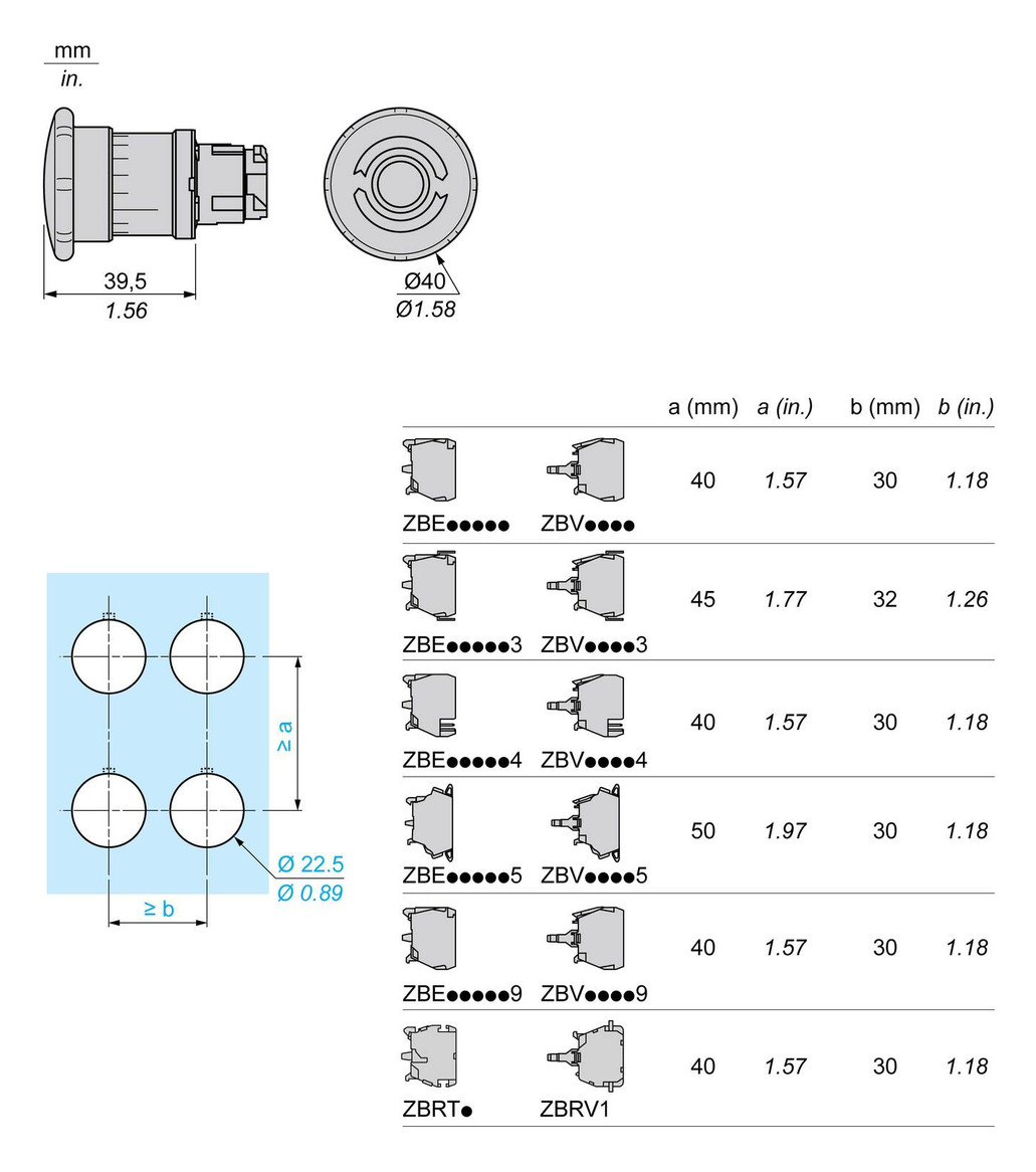 Frontelement für Not-Aus Ø22,5mm rt rnd IP66 hoch Schaltfunktion verrastend Dreh