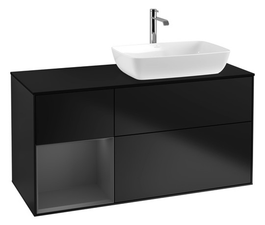 V&B Waschtisch-Unterschrank Finion 120cm, Abdeckplatte black matt, Regal Anthracite matt lacquer, Black matt lacquer