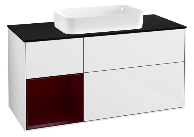 V&B Waschtisch-Unterschrank Finion 120x60,3x50,1cm, Regal links Peony, Glossy white lacquer V&B Waschtisch-Unterschrank Finion 120x60,3x50,1cm, Regal links Peony, Glossy white lacquer