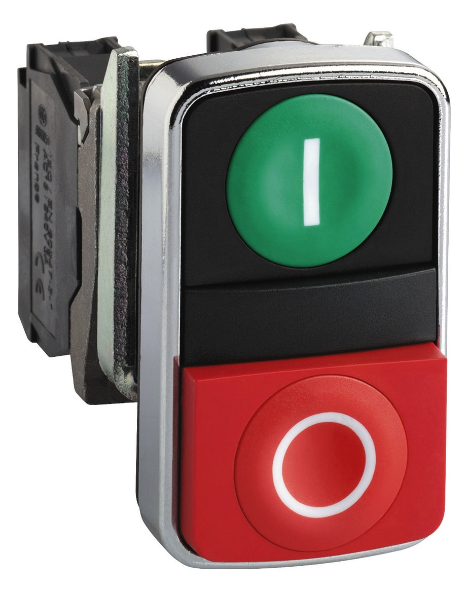 Drucktaster Front 2f rt/gn Ø22,5mm rnd IP66 Tastend