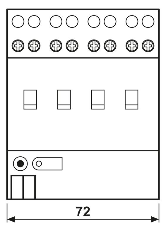 Schaltaktor KNX REG 4TE 4f 16A 3680W 21-32V Vor Ort-/Handbedienung