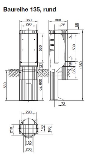 Standgehäuse GFK IP44 B360xH1350xT360mm ET360mm m.MPL geschl