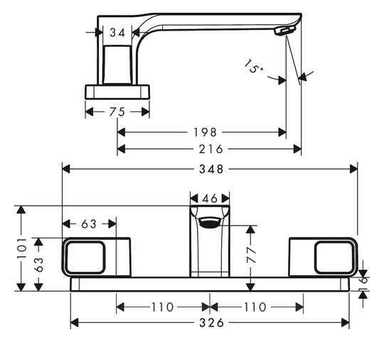 hansgrohe Fertigmontageset Axor Urquiola 3-Loch-Wannenrandarmatur, Ausladung 198mm, chrom