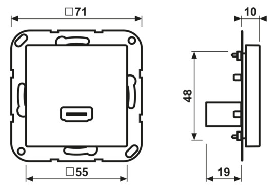 HDMI-Steckdose AS/A UPmont Kanaleinb ws Unterputzmontage 1HDMI RAL9010