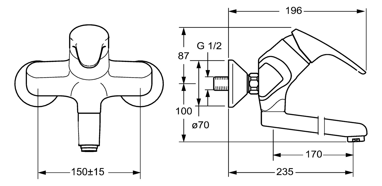 HANSA Waschtisch-Wand-Einhebelmischer HANSAMIX S-Anschlüsse, Ausladung 235 mm, chrom