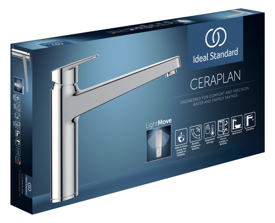 Ideal-Standard Spültisch-Einhebelmischer CeraPlan Ausladung 210mm, verchromt, hoch angesetzter Auslauf, BlueStart