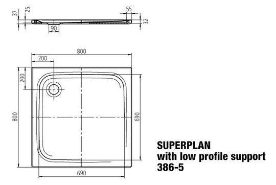 Kaldewei Duschwanne SUPERPLAN CLASSIC 386-5 80x80x2,5cm, mit Träger flach, Perl-Effekt, bahamabeige