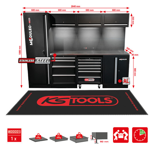 KS Tool Werkstatt-Schranksystem, Edelstahlplatte