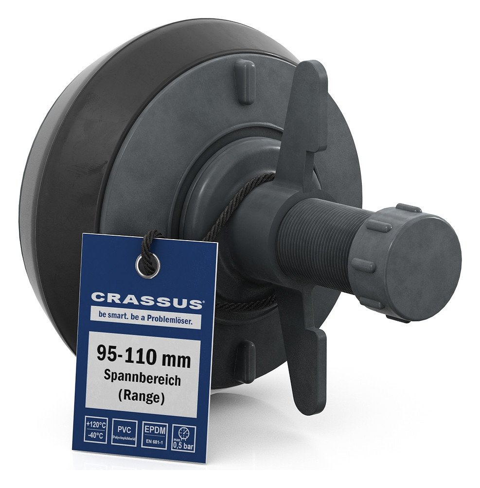Crassus Schnellverschlussstopfen CSV 100, 95-110 mm, Länge 100 mm, EPDM/PVC