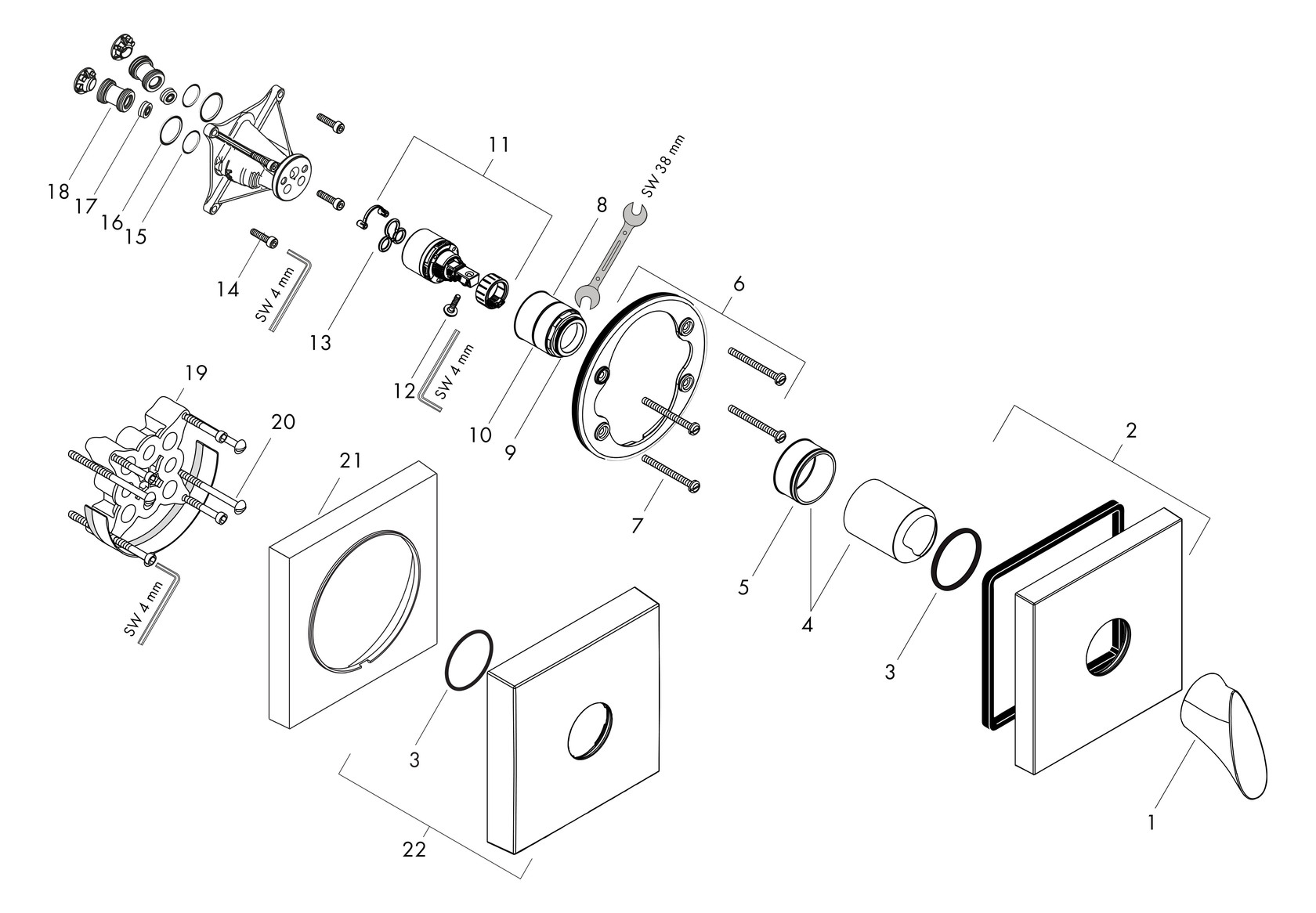 hansgrohe Fertigmontageset Axor Starck Organic UP-Brause-Einhebelmischer, chrom