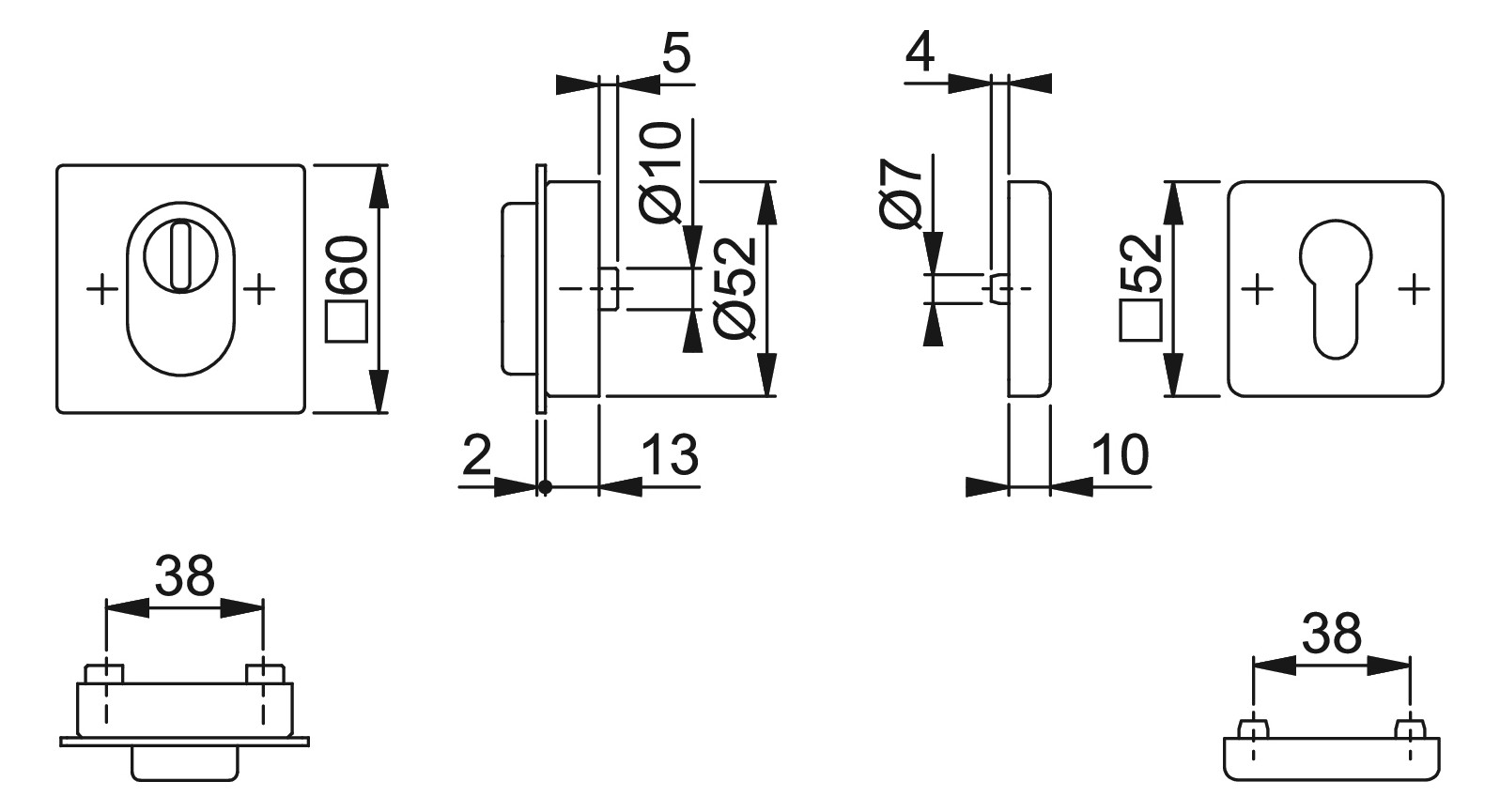Bild Schutzrosette E75ZNSB-ZA/52S eck/fla.,15mm/PZ,F9714M,TS65-75 - HOPPE-1