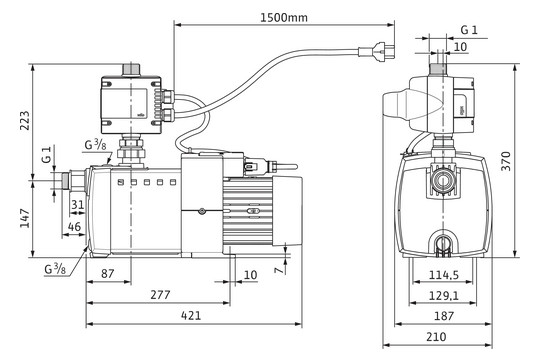 Wilo Wasserversorgungsanlage HiMulti 3 C 1-25, 0,5 kW, normalsaugend, 230 V
