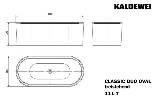 Kaldewei Badewanne CLASSIC DUO 111-7 180x80cm, oval, freistehend, Schürze alpinweiss matt, alpinweiß matt