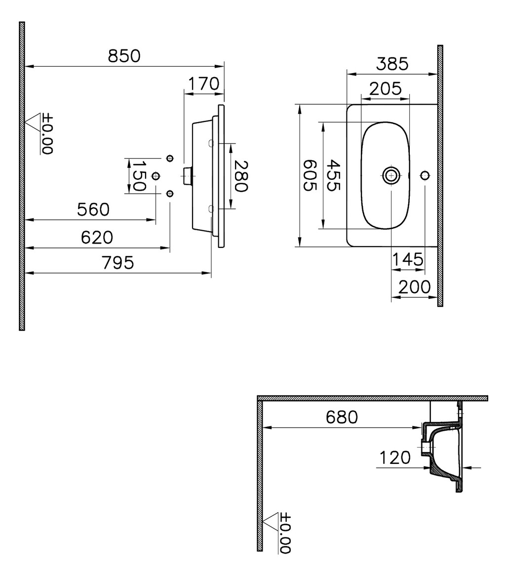 VitrA Bad Möbelwaschtisch Zentrum Compact 60,5 x 38,5 cm, weiß hochglanz, oval, unterbaufähig, Überlauf, Hahnloch mittig