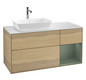 V&B Waschtisch-Unterschrank Finion 120cm, Abdeckplatte white matt, Regal Olive matt lacquer, Oak Veneer