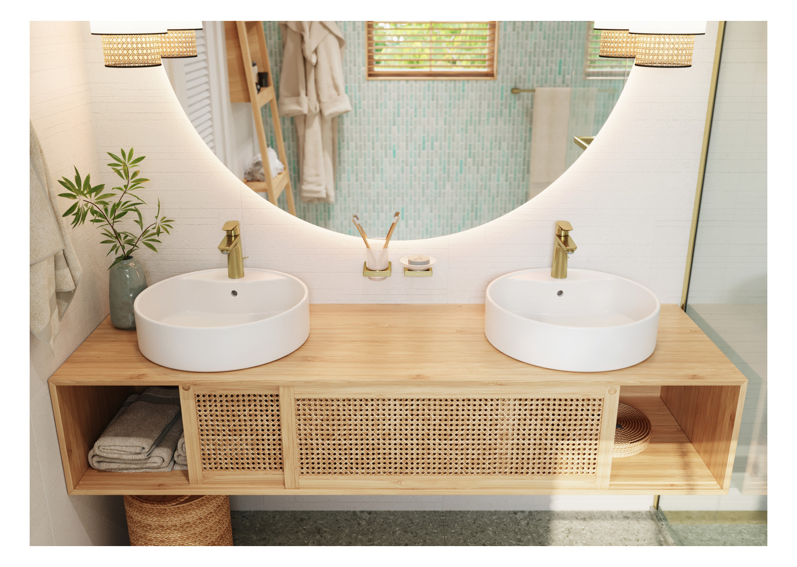 hansgrohe Zahnbecher AddStoris mit Glas, Wandmontage, Metall, polished gold optic