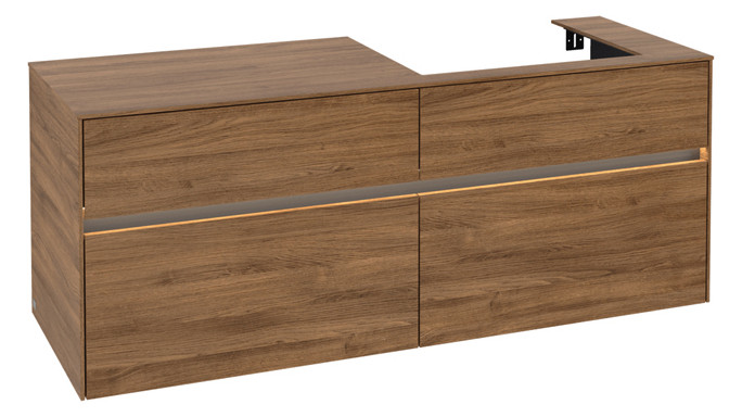 V&B Waschtischunterschrank Collaro 140x54,8x50cm, Waschtisch rechts, LED-Beleuchtung 10,4W, kansas oak