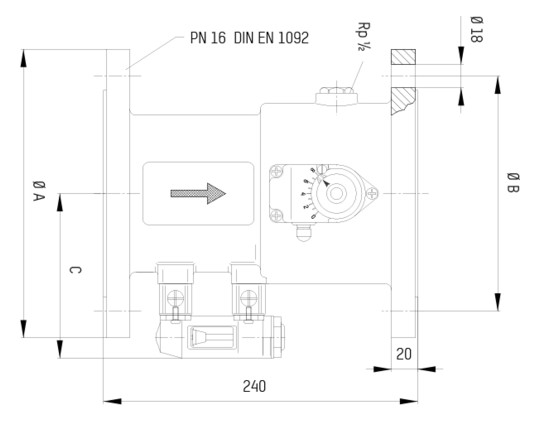TACONOVA Abgleichventil SETTER Bypass FL DN 65, 60-325 l/min., DIN/PN 16, Grauguss