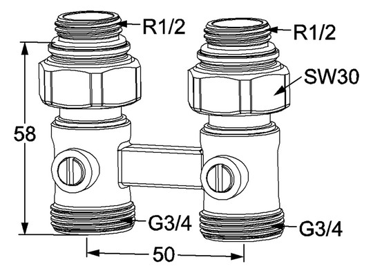 Heimeier Anschlussverschraubung Vekotrim Rp 1/2, Durchgang, Zweirohrsystem