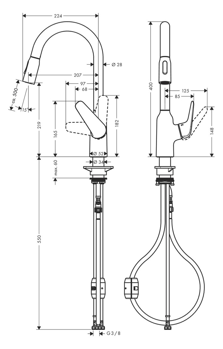 hansgrohe Spültisch-Einhebelmischer 220 Focus M42 mit Ausziehbrause, 2jet, chrom