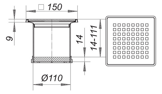 Dallmer Aufsatz Quadra S 10/150 Serie 10 150 x 150 mm, Edelstahl, Design-Rost, massiv 5mm