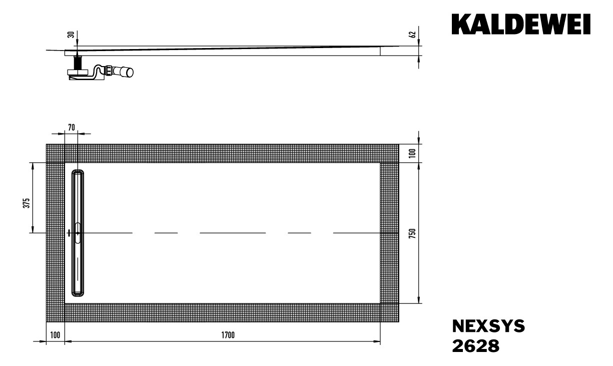 Kaldewei Duschwanne NEXSYS 2628 75x170cm, bodeneben, schwarz