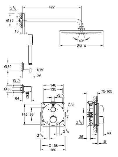 GROHE UP-Duschsystem Grohtherm mit UP-Thermostat, chrom