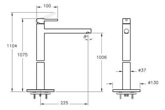 VitrA Bad Waschtisch-Einhebelmischer Origin Höhe Auslauf 1006mm, Bodenmontage, ohne Ablaufgarnitur, Nickel gebürstet