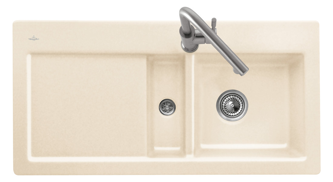 V&B Spüle Subway 60 rechts, mit Ablaufgarnitur, Handbetätigung, timber CeramicPlus