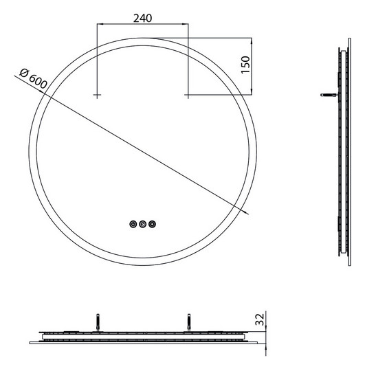 EMCO LED-Lichtspiegel Pure++ Ø 600 mm, mit umlaufender Mattierung, 3 Touchsensoren