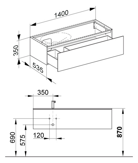 KEUCO Waschtischunterschrank Edition 11 Planning 140x35x53,5cm, 1 Frontauszug, links, Lack Hochglanz Weiß