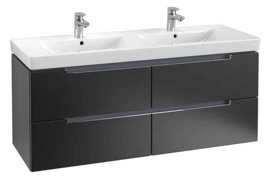 V&B Waschtisch-Unterschrank Subway 2.0 128,7x52x44,9cm, Griff chrom, black matt lacquer