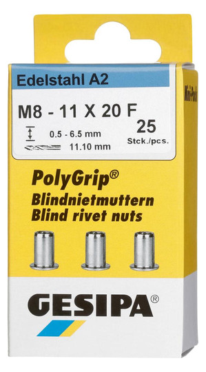 GESIPA-Polygrip-Blindnietmuttern A2 Edelstahl - M8x11x20...