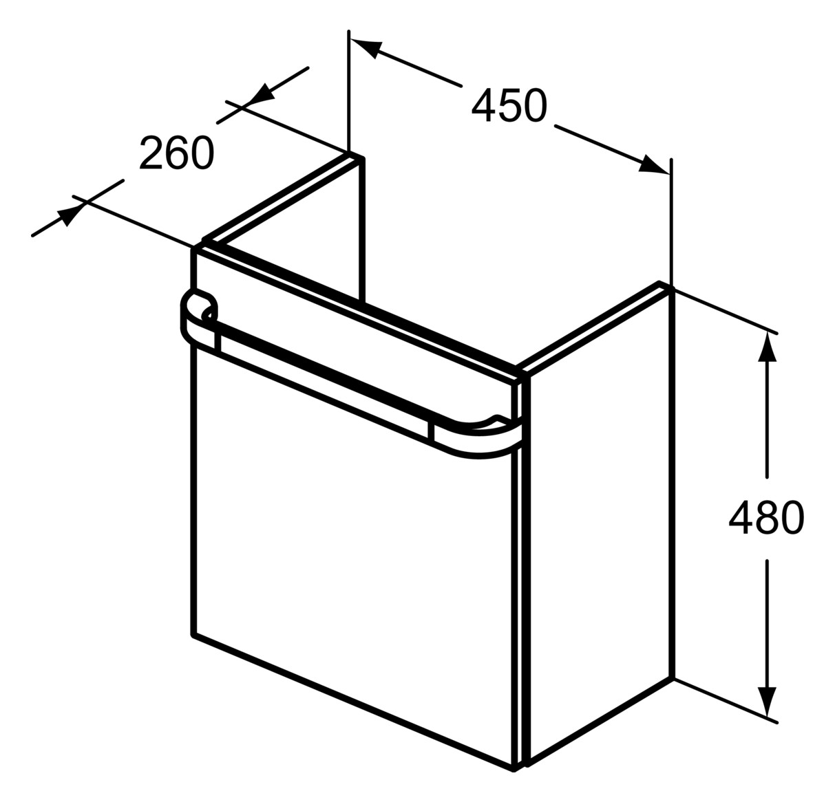 IS Tür TONIC II, Ablage rechts, 450mm, Eiche grau Dekor