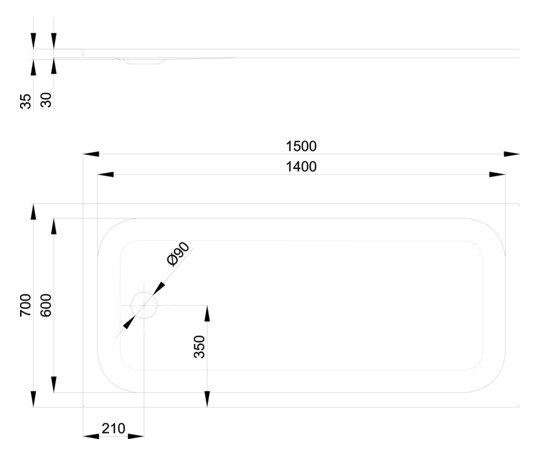 Duschwanne BetteUltra 5914 150x70x3,5cm, edelweiß