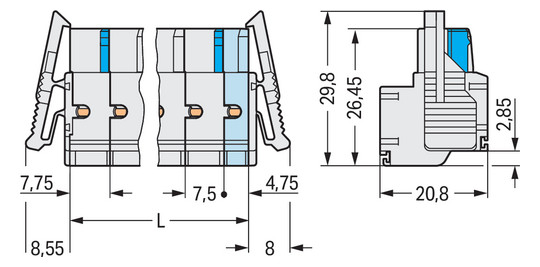 Klemmleiste 9p lgr Serie 721 16A 7,5mm 0,2-2,5qmm Thermopl Federzugans
