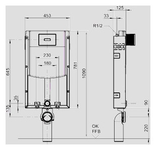 Sanit WC-Montageelement INEO IN 1090 mm, ohne Fußstützen, mit kleiner Revisionsöffnung