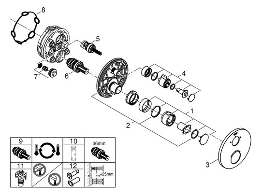 GROHE Fertigmontageset Grohtherm UP-Brause-Thermostat, mit integrierter 2-Wege-Umstellung, rund, chrom