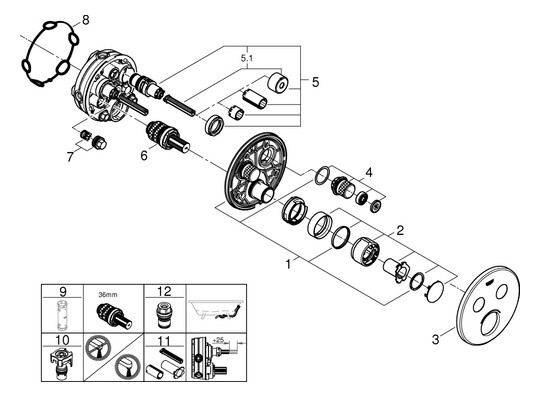 GROHE Fertigmontageset SmartControl UP-Einhebelmischer, mit 2 Absperrventilen, rund, chrom