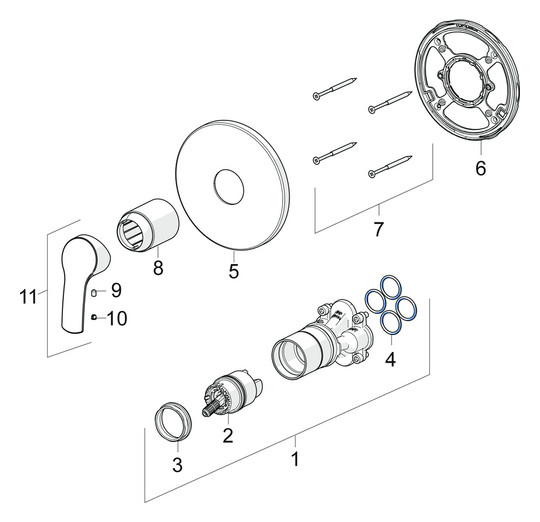 HANSA Fertigmontageset HANSAPINTO UP-Brause-Einhebelmischer, Rosette rund, chrom