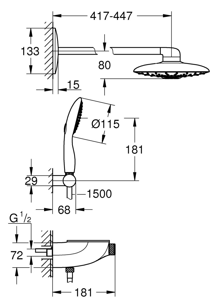 GROHE Duschsystem Rainshower SmartControl Duo 360 mit AP-Thermostat, Auf-/Unterputz Kombination, moon white