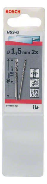 Metallbohrer Ø1,5mm zyl.Steckachse 18/1,5mm f.Edelstahl f.Stahl