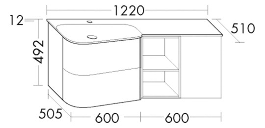 Burgbad Mineralguss-Waschtisch Unterschrank-Set Badu 122x49,2x51cm, 2 Auszüge, 1 Tür, Thermo/weiß