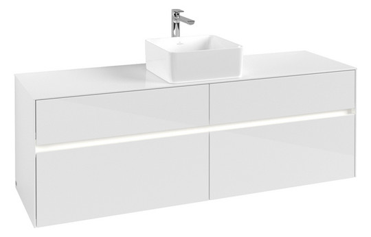 V&B Waschtischunterschrank Collaro 160x54,8x50cm, Waschtisch mittig, LED-Beleuchtung 12W, glossy white