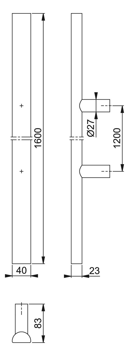 Bild HOPPE Stoßgriff E5091, BA 1.200mm, L 1.600mm, Durchmesser 40x23mm, verdeckt verschraubt, schwarz matt-1