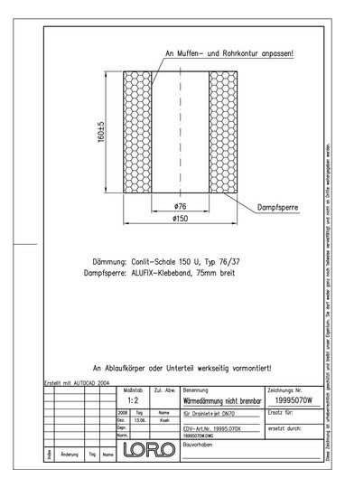 LORO Wärmedämmung DN 70, nicht brennbar