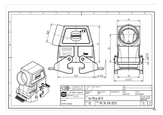 HART HARTING HAN 10B-GS-RB-2 09300100533 